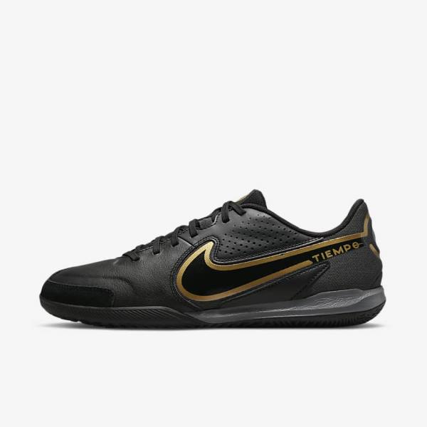 Men\'s Nike Tiempo Legend 9 Academy IC Indoor-Court Football Shoes Black / Dark Grey / Metal Gold / Black | NK267ULD