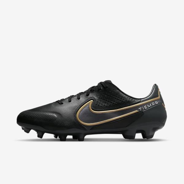 Men\'s Nike Tiempo Legend 9 Pro FG Firm-Ground Football Shoes Black / Dark Grey / Metal Gold / Metal Dark Grey | NK201ULA