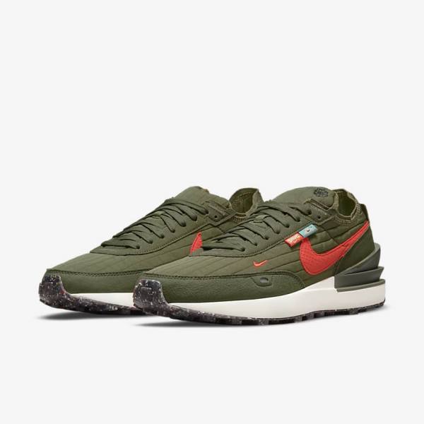 Men's Nike Waffle One Premium Trainers Olive / Black / Orange | NK791HYW