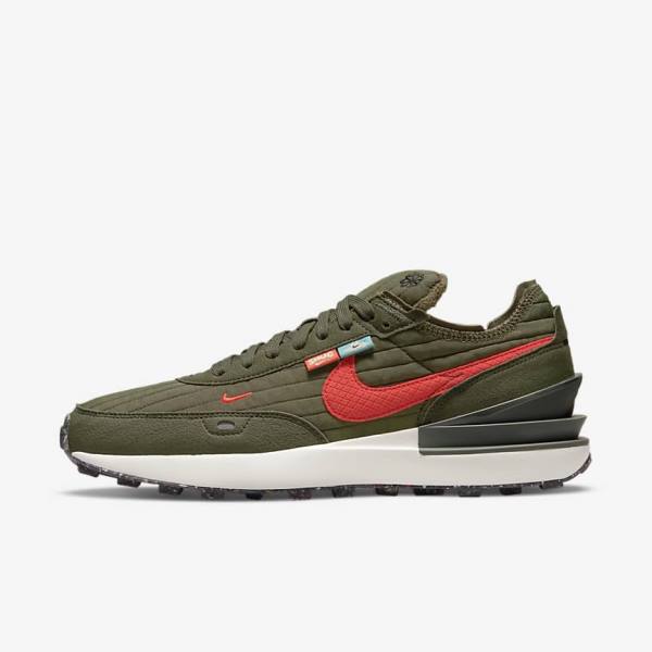 Men\'s Nike Waffle One Premium Trainers Olive / Black / Orange | NK791HYW