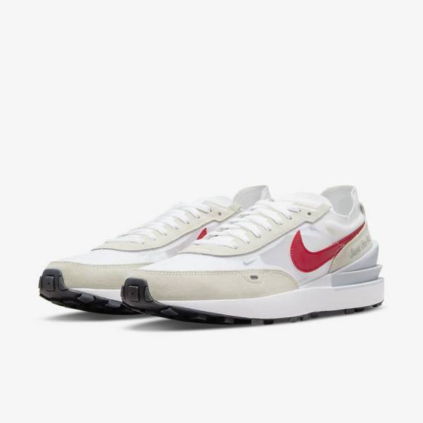 Men's Nike Waffle One Trainers White / Green / Metal Silver / Red | NK964LUP