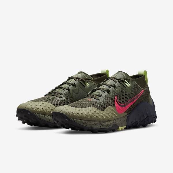 Men's Nike Wildhorse 7 Trail Running Shoes Khaki / Olive / Obsidian / Red | NK341ZXD