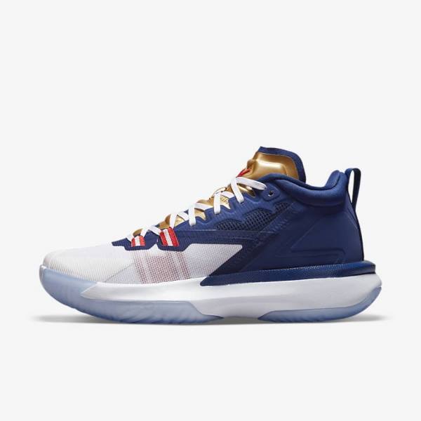 Men\'s Nike Zion 1 Jordan Shoes Blue / White / Metal Gold / Red | NK820KIS