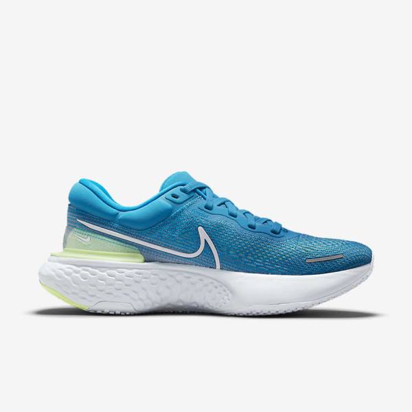 Men's Nike ZoomX Invincible Run Flyknit Road Running Shoes Blue / Light Green / Grey / White | NK025JWM