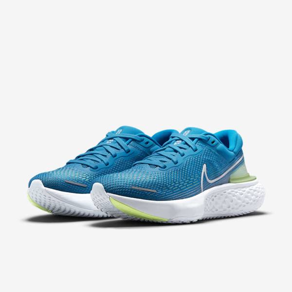 Men's Nike ZoomX Invincible Run Flyknit Road Running Shoes Blue / Light Green / Grey / White | NK025JWM