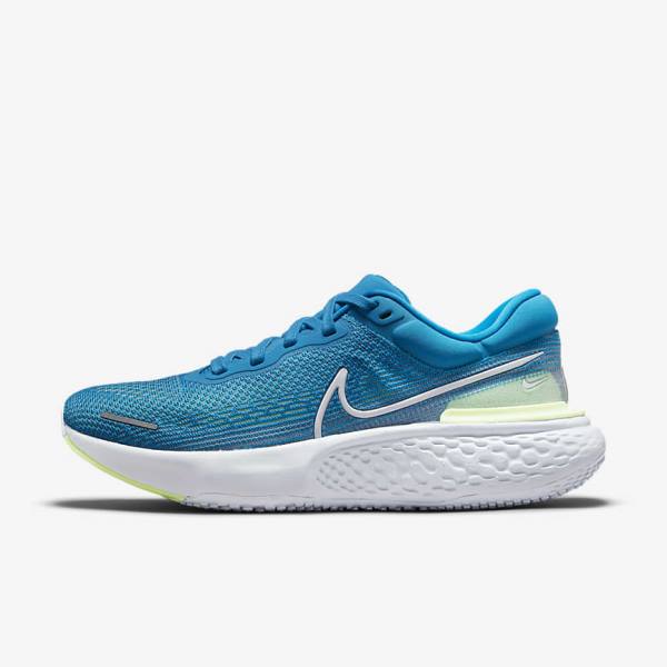 Men\'s Nike ZoomX Invincible Run Flyknit Road Running Shoes Blue / Light Green / Grey / White | NK025JWM