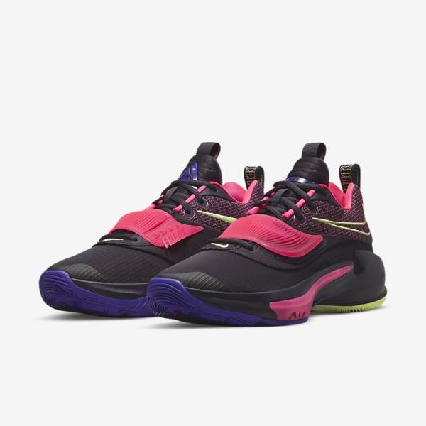 Men's Nike Zoom Freak 3 Basketball Shoes Purple / Pink / Purple / Light Lemon | NK428TPD