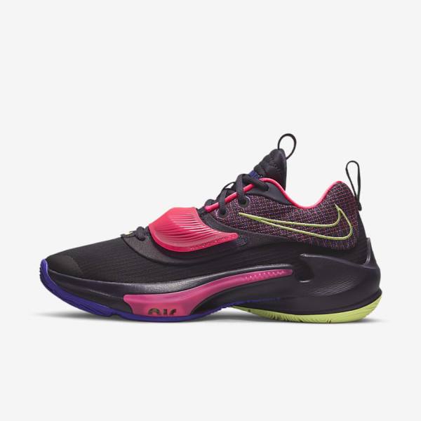 Men\'s Nike Zoom Freak 3 Basketball Shoes Purple / Pink / Purple / Light Lemon | NK428TPD