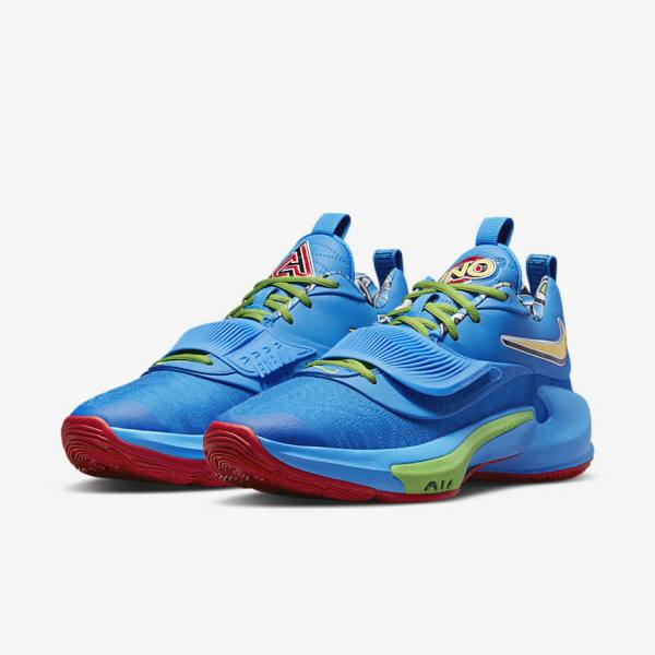 Men's Nike Zoom Freak 3 Basketball Shoes Blue / White / Red / Black | NK924RAI