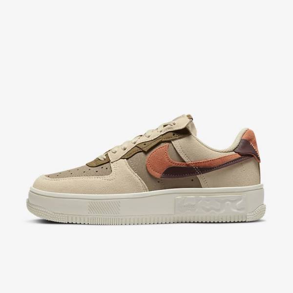 Women\'s Nike Air Force 1 Fontanka Trainers Burgundy / Khaki | NK946JIE