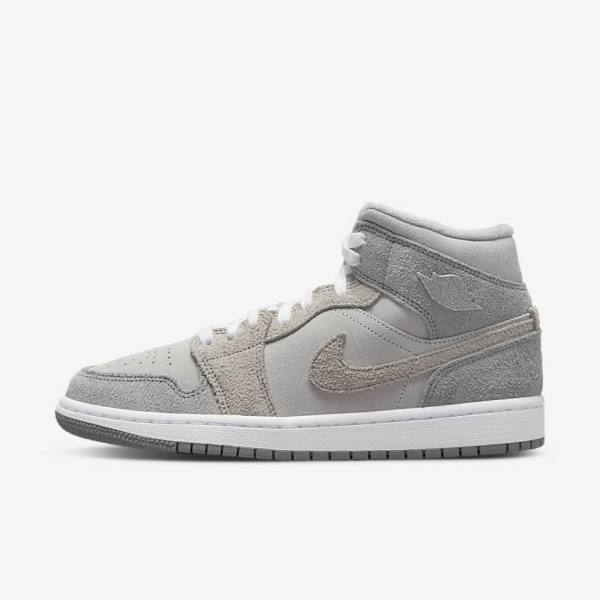 Women\'s Nike Air Jordan 1 Mid SE Trainers Grey / White / Grey | NK180UZY