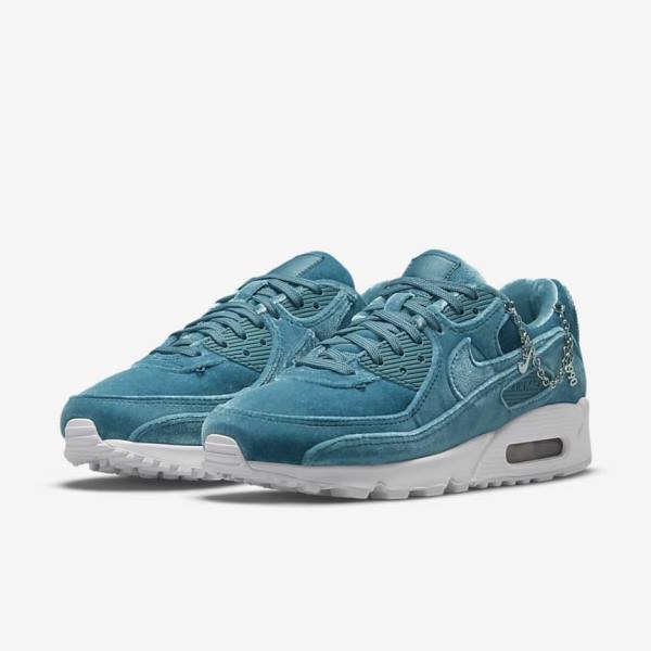 Women's Nike Air Max 90 Premium Trainers Grey Green / Metal Silver / White / Grey Green | NK168SAU