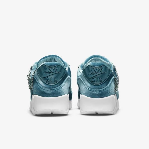 Women's Nike Air Max 90 Premium Trainers Grey Green / Metal Silver / White / Grey Green | NK168SAU