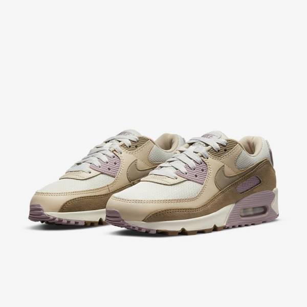 Women's Nike Air Max 90 Trainers Brown / Light Purple / Khaki | NK273ZHM