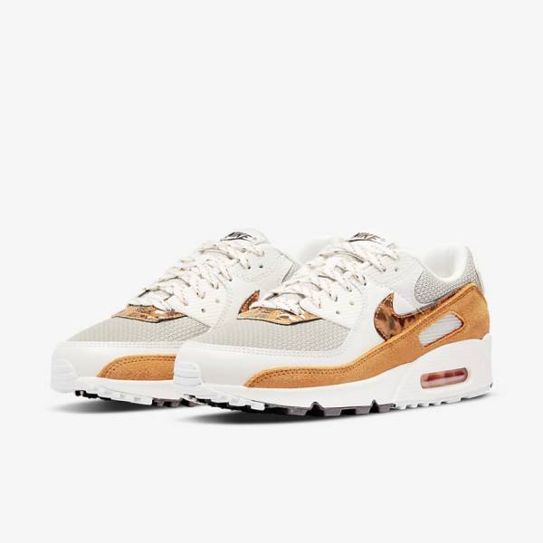 Women's Nike Air Max 90 Trainers Brown / Light Beige / Yellow | NK625BKN