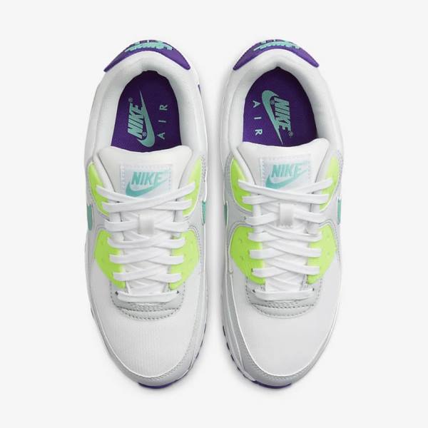 Women's Nike Air Max 90 Trainers White / Platinum / Turquoise | NK670ABH