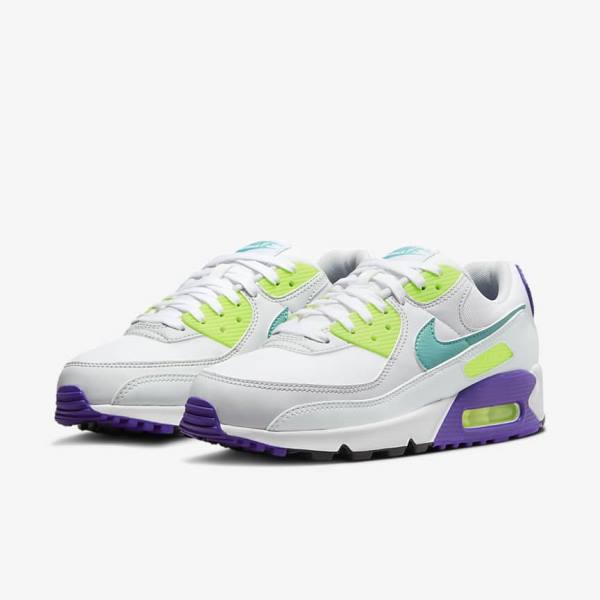 Women's Nike Air Max 90 Trainers White / Platinum / Turquoise | NK670ABH