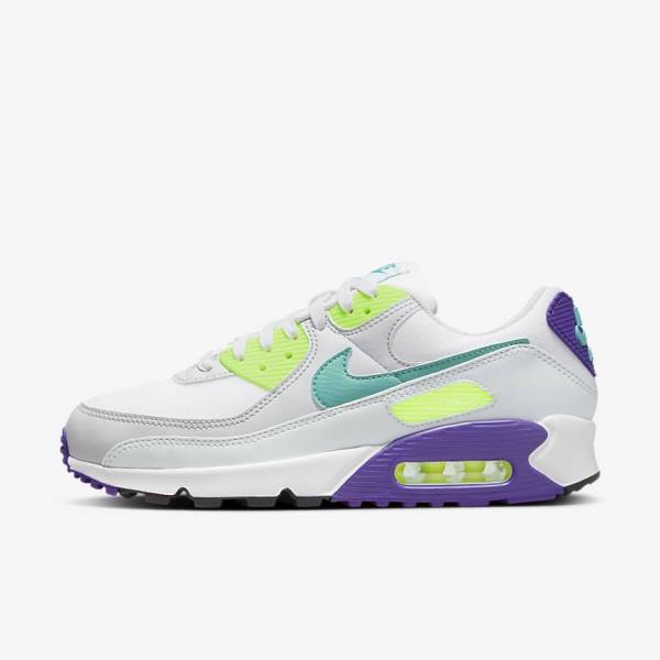 Women\'s Nike Air Max 90 Trainers White / Platinum / Turquoise | NK670ABH