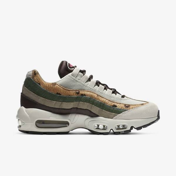 Women's Nike Air Max 95 Premium Trainers Light Beige / Brown / Olive Grey / White | NK265OUG