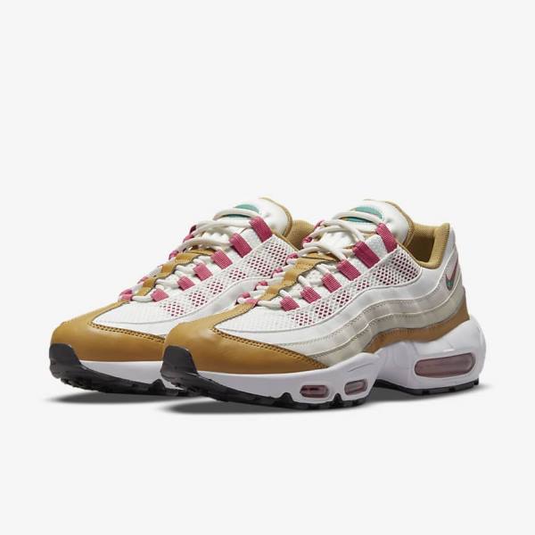 Women's Nike Air Max 95 Trainers White / Brown / Green | NK690TNX