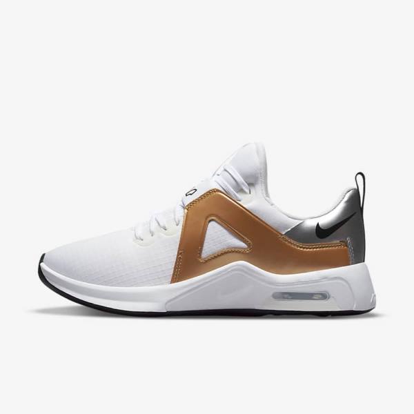 Women\'s Nike Air Max Bella TR 5 Training Shoes White / Metal Silver / Metal Gold / Black | NK047GBH