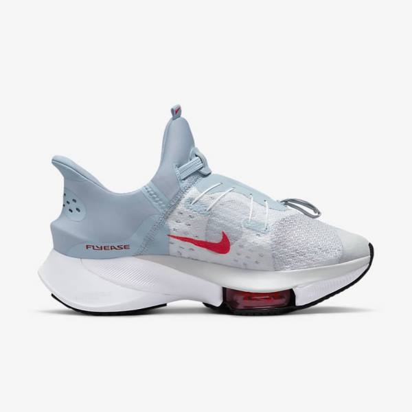 Women's Nike Air Zoom Tempo NEXT% FlyEase Easy On-Off Road Running Shoes Light Blue / Platinum / White / Red | NK532DJI