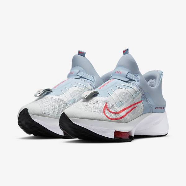 Women's Nike Air Zoom Tempo NEXT% FlyEase Easy On-Off Road Running Shoes Light Blue / Platinum / White / Red | NK532DJI