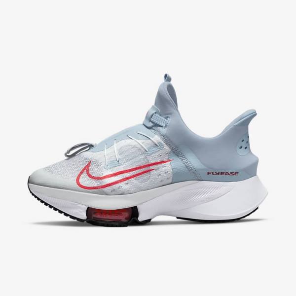 Women\'s Nike Air Zoom Tempo NEXT% FlyEase Easy On-Off Road Running Shoes Light Blue / Platinum / White / Red | NK532DJI