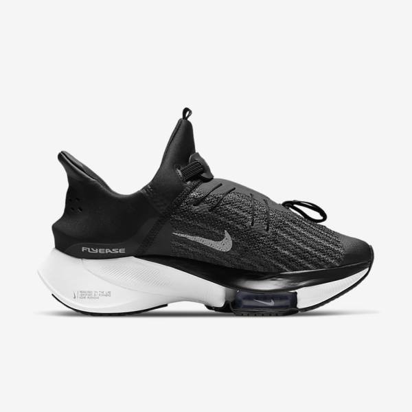 Women's Nike Air Zoom Tempo NEXT% FlyEase Easy On-Off Road Running Shoes Black / White | NK934FYJ