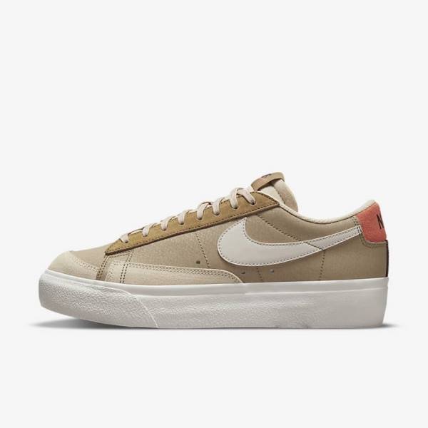 Women\'s Nike Blazer Low Platform SP Trainers Khaki / Light Beige | NK641MSV