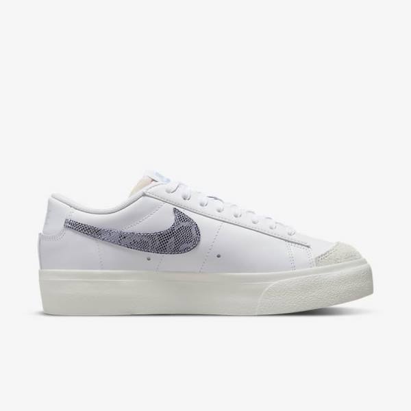 Women's Nike Blazer Low Platform Trainers White / Light Blue | NK167LBH