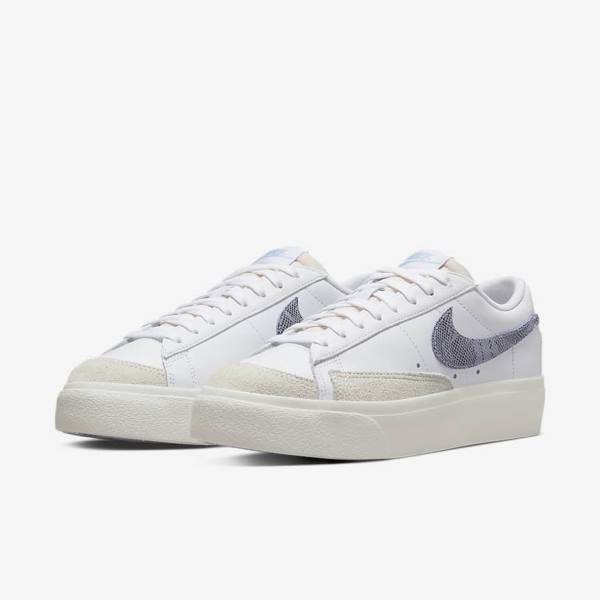 Women's Nike Blazer Low Platform Trainers White / Light Blue | NK167LBH