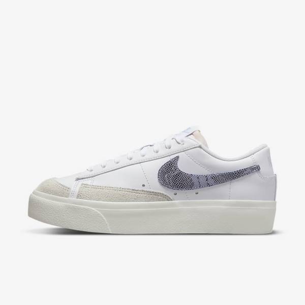 Women\'s Nike Blazer Low Platform Trainers White / Light Blue | NK167LBH