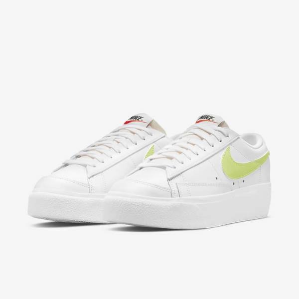 Women's Nike Blazer Low Platform Trainers White / Black / Light Lemon | NK318HAY