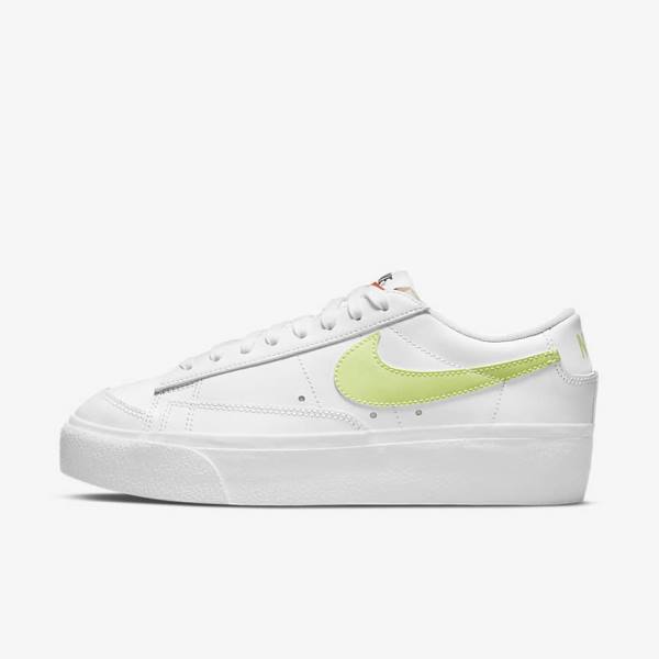 Women\'s Nike Blazer Low Platform Trainers White / Black / Light Lemon | NK318HAY