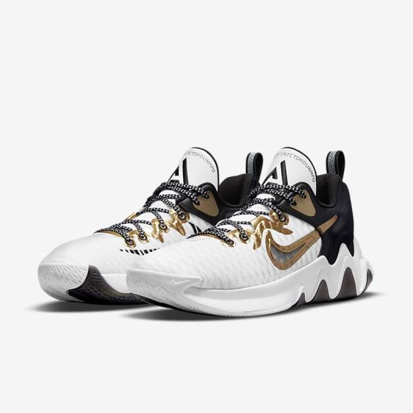 Women's Nike Giannis Immortality Basketball Shoes White / Black / Metal Gold | NK427MYQ