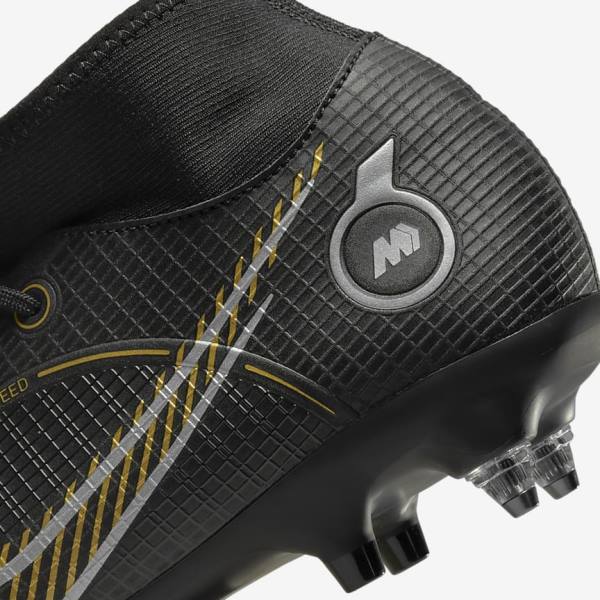 Women's Nike Mercurial Superfly 8 Academy SG-PRO Anti-Clog Traction Soft-Grounds Football Shoes Black / Metal Silver / Grey / Metal Gold | NK517OFI