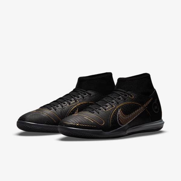 Women's Nike Mercurial Superfly 8 Academy IC Indoor-Court Football Shoes Black / Metal Silver / Grey / Metal Gold | NK639TIH