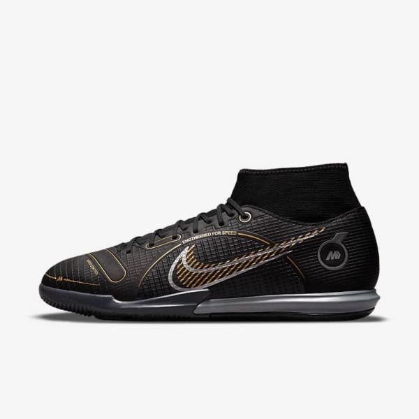 Women\'s Nike Mercurial Superfly 8 Academy IC Indoor-Court Football Shoes Black / Metal Silver / Grey / Metal Gold | NK639TIH