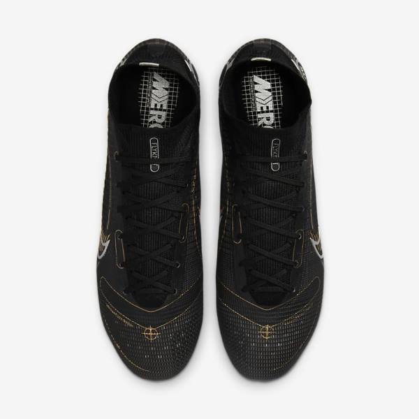 Women's Nike Mercurial Superfly 8 Elite SG-PRO Anti-Clog Traction Soft-Ground Football Shoes Black / Metal Silver / Grey / Metal Gold | NK374BEL