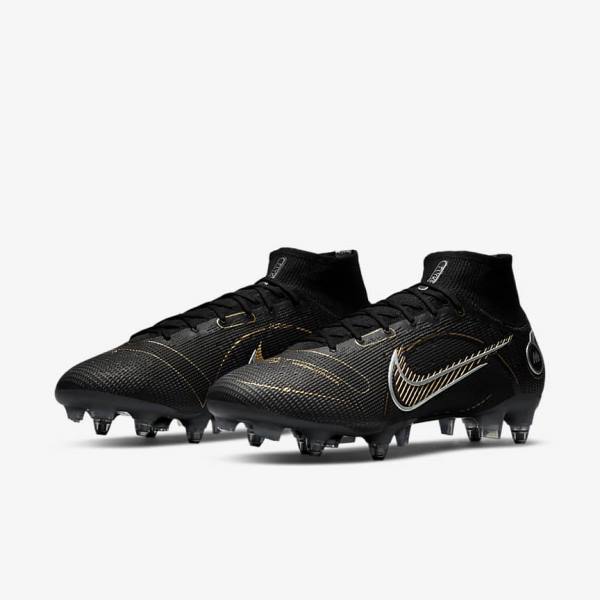 Women's Nike Mercurial Superfly 8 Elite SG-PRO Anti-Clog Traction Soft-Ground Football Shoes Black / Metal Silver / Grey / Metal Gold | NK374BEL