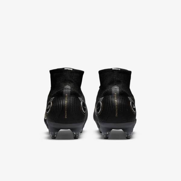 Women's Nike Mercurial Superfly 8 Elite SG-PRO Anti-Clog Traction Soft-Ground Football Shoes Black / Metal Silver / Grey / Metal Gold | NK374BEL