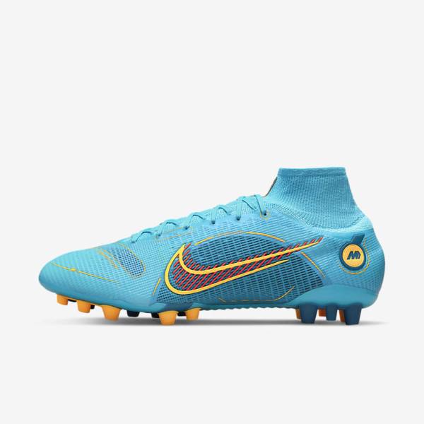 Women\'s Nike Mercurial Superfly 8 Elite AG Artificial-Grasss Football Shoes Blue / Orange | NK584BGJ