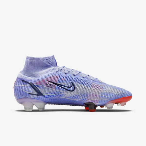 Women's Nike Mercurial Superfly 8 Elite KM FG Firm-Ground Football Shoes Indigo / Light Red / Metal Silver | NK780BOJ