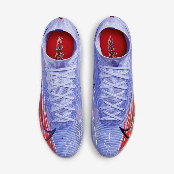 Women's Nike Mercurial Superfly 8 Elite KM FG Firm-Ground Football Shoes Indigo / Light Red / Metal Silver | NK780BOJ