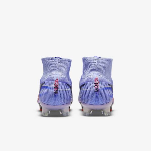 Women's Nike Mercurial Superfly 8 Elite KM FG Firm-Ground Football Shoes Indigo / Light Red / Metal Silver | NK780BOJ