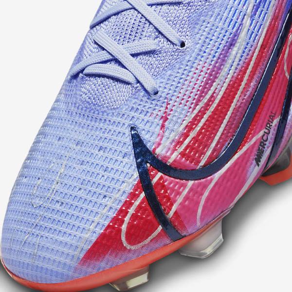 Women's Nike Mercurial Superfly 8 Elite KM FG Firm-Ground Football Shoes Indigo / Light Red / Metal Silver | NK780BOJ