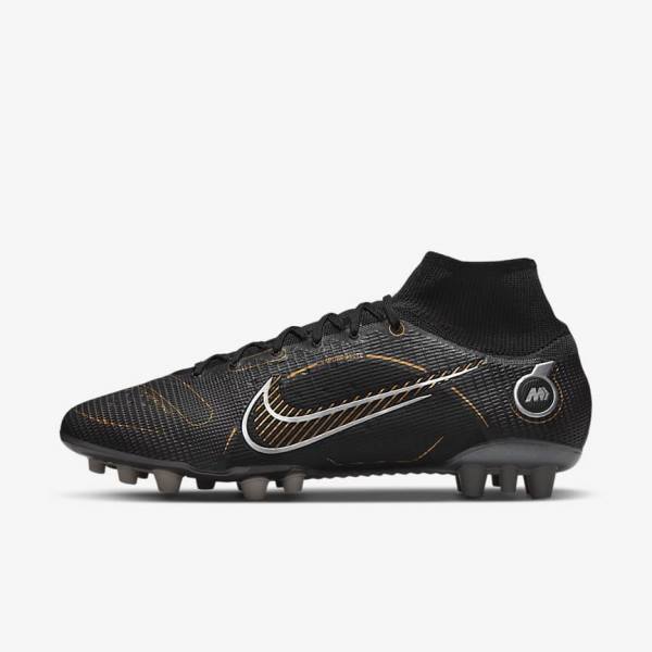 Women\'s Nike Mercurial Superfly 8 Elite AG Artificial-Grasss Football Shoes Black / Metal Silver / Grey / Metal Gold | NK916MIX