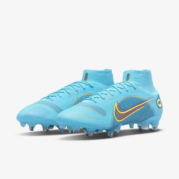 Women's Nike Mercurial Superfly 8 Elite SG-PRO Anti-Clog Traction Soft-Ground Football Shoes Blue / Orange | NK967TCG