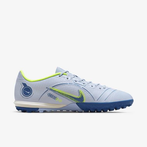 Women's Nike Mercurial Vapor 14 Academy TF Turf Football Shoes Grey / Light Blue / Dark Blue | NK842REB